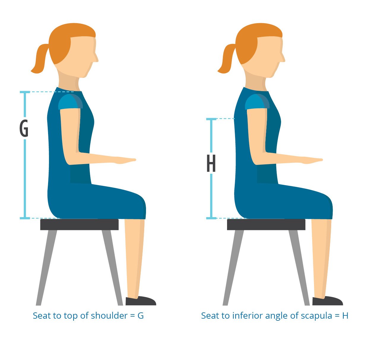 PWC Seat to top of shoulder inferior angle of scapula